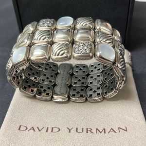 David Yurman 3 row silver diamond Mother of Pearl wide bracelet .